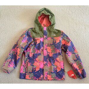 North Face Jacket Girls Hooded Fourleaf Clover Pink Green Outdoor Rain Coat
